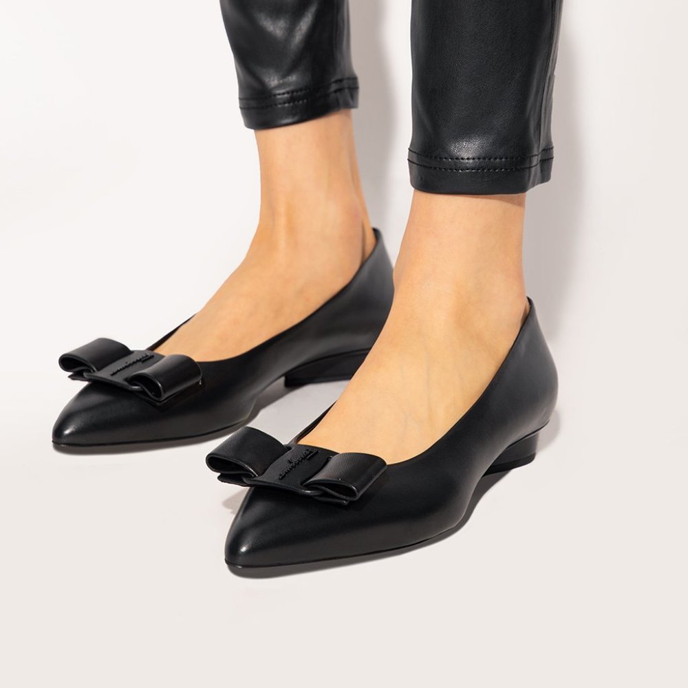 FERRAGAMO Viva Bow Leather Ballerina Flats